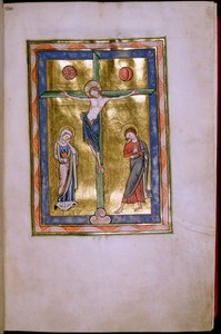 Ms.12.f12r Crocifissione con la Vergine e San Giovanni, dal Salterio di Peterborough, c.1260 da English School